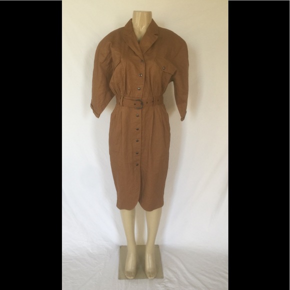 VTG A’Milano Size Large Tan Utility Dress - Picture 1 of 7